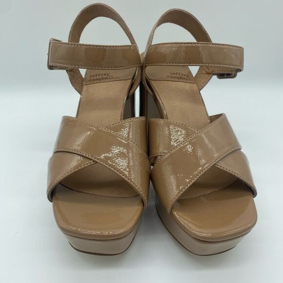 Jeffrey Campbell Tan Patent Leather Strappy Chunky Platform Heel Women's size 7 - Picture 2 of 9